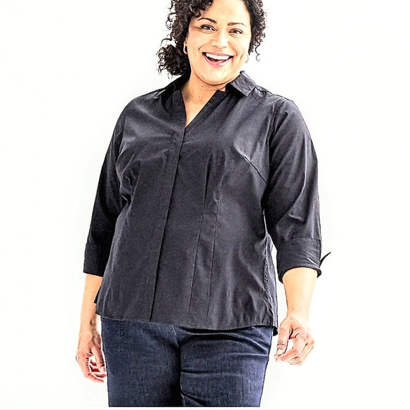 NWT Sz 1X Tailored Button Down Shirt w Pintucks ¾ Length Cuff Sleeves - Picture 5 of 7